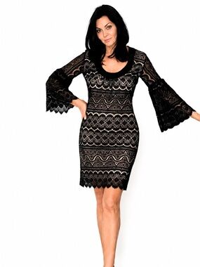 Trina Turk Black Lace Bell Sleeve Bonita Dress 0